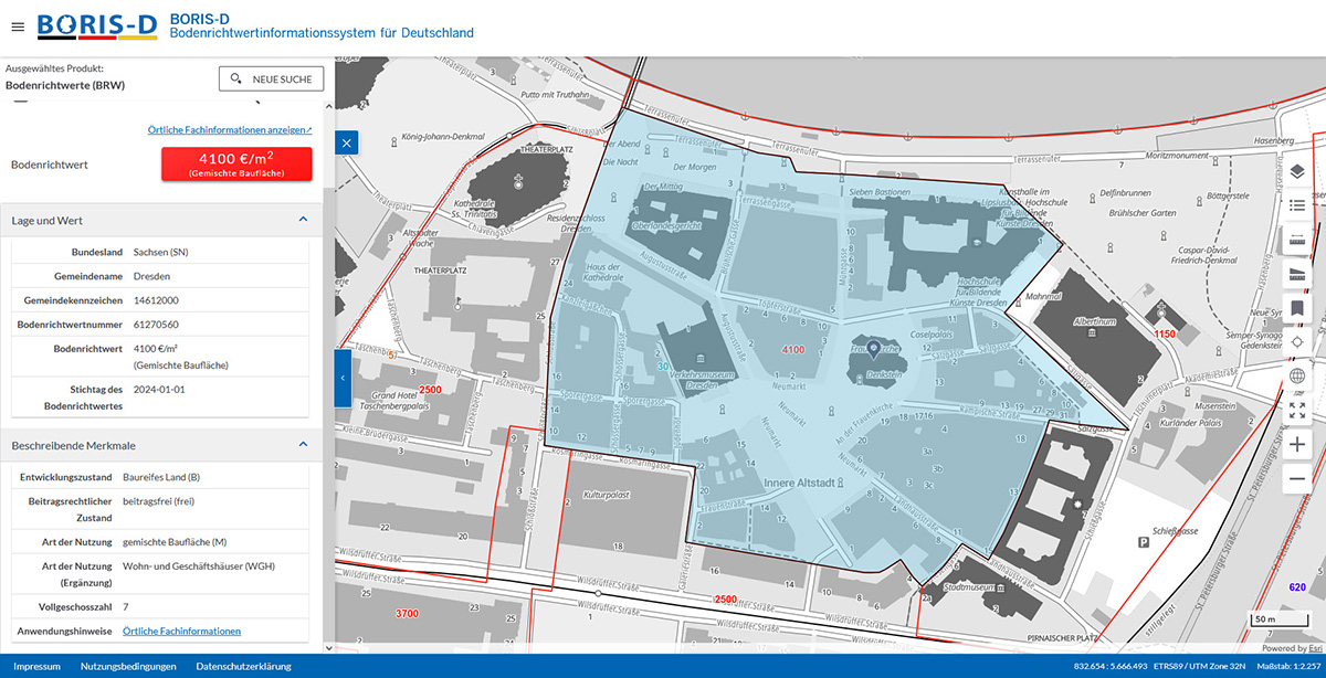© Daten der Gutachterausschüsse für Grundstückswerte, dl-de/by-2-0 (www.govdata.de/dl-de/by-2-0)https://www.bodenrichtwerte-boris.de